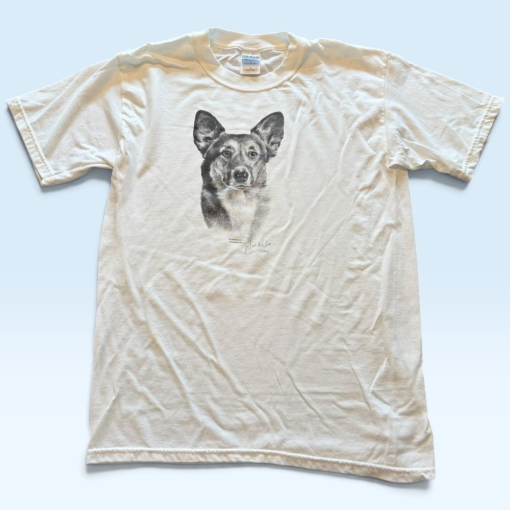 Vintage Corgi Dog Shirt Mens Medium White Graphic Tee T-Shirt Giftworks Gildan